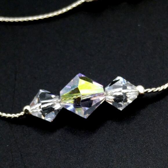 Aurora Borealis Crystal Bicone Bead Necklace, Rhodium Plated Chain, 19 Inches - Picture 9 of 10